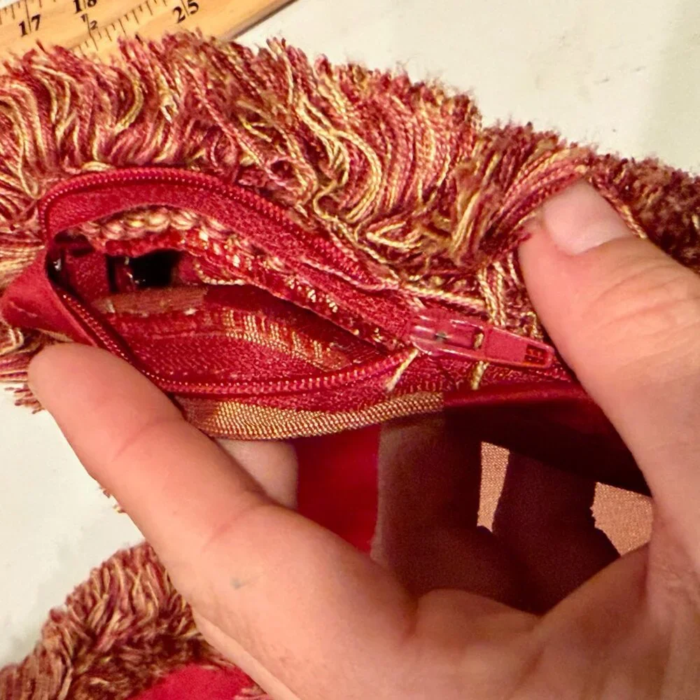 Waterford Charlemont Ruby‎ Red Gold Pillowcase Lot 2 Zip Fringe Trim Luxury Sham